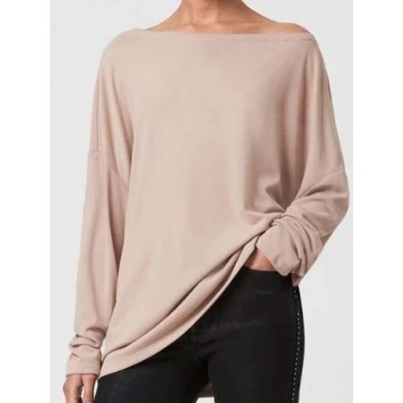 All Saints Tops - Allsaints NWT Rita Oversized Long Sleeve Boatneck Tee in Mauve Pink Size Large